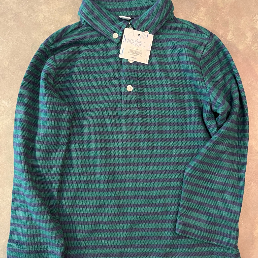 Nwt Janie And Jack Boy’s Long Sleeve Pullover Polo Striped Shirt 4